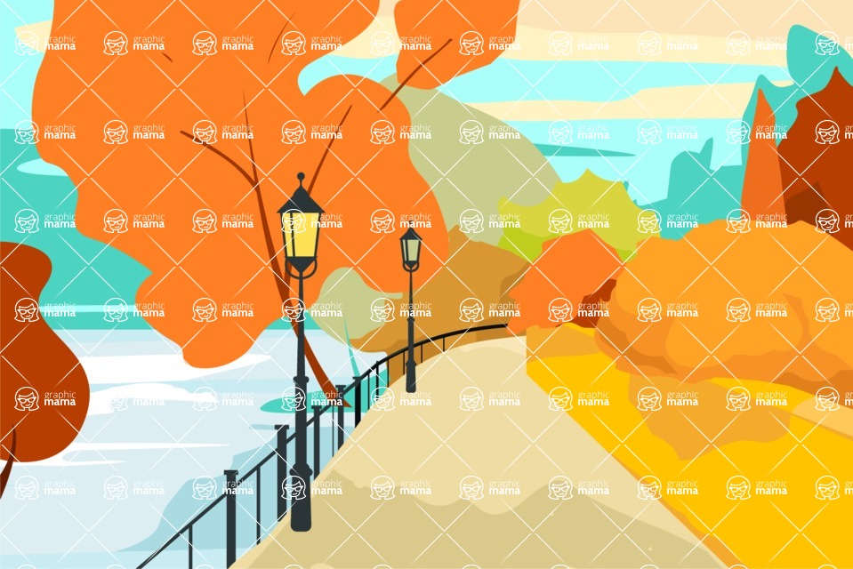Nature Backgrounds, Patterns and Frames Themed Graphic Collection - Autumn City Park Vector Background